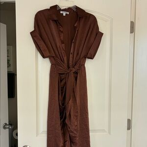 Steve Madden Bronze Metalic Maxi Ruched Dress